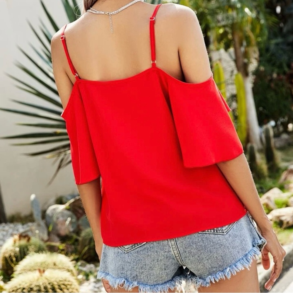 Red Cold Shoulder Top - Picture 2 of 3